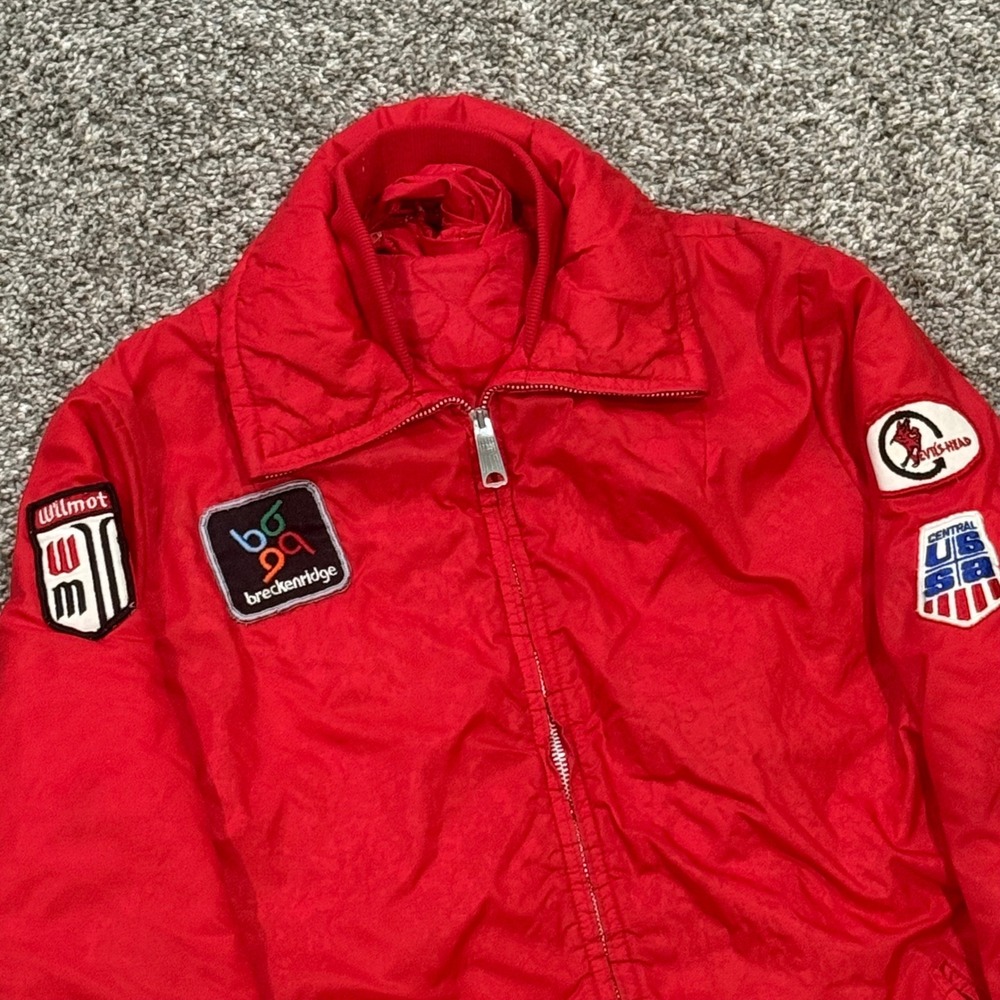 Vintage 70s Ski Jacket‎ Talon Zip Breckenridge Devils Head Patches Mens L RARE